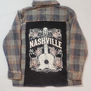 Originality by LaLaLand Nashville Graphic flannel button-up. Brown/blue Size L